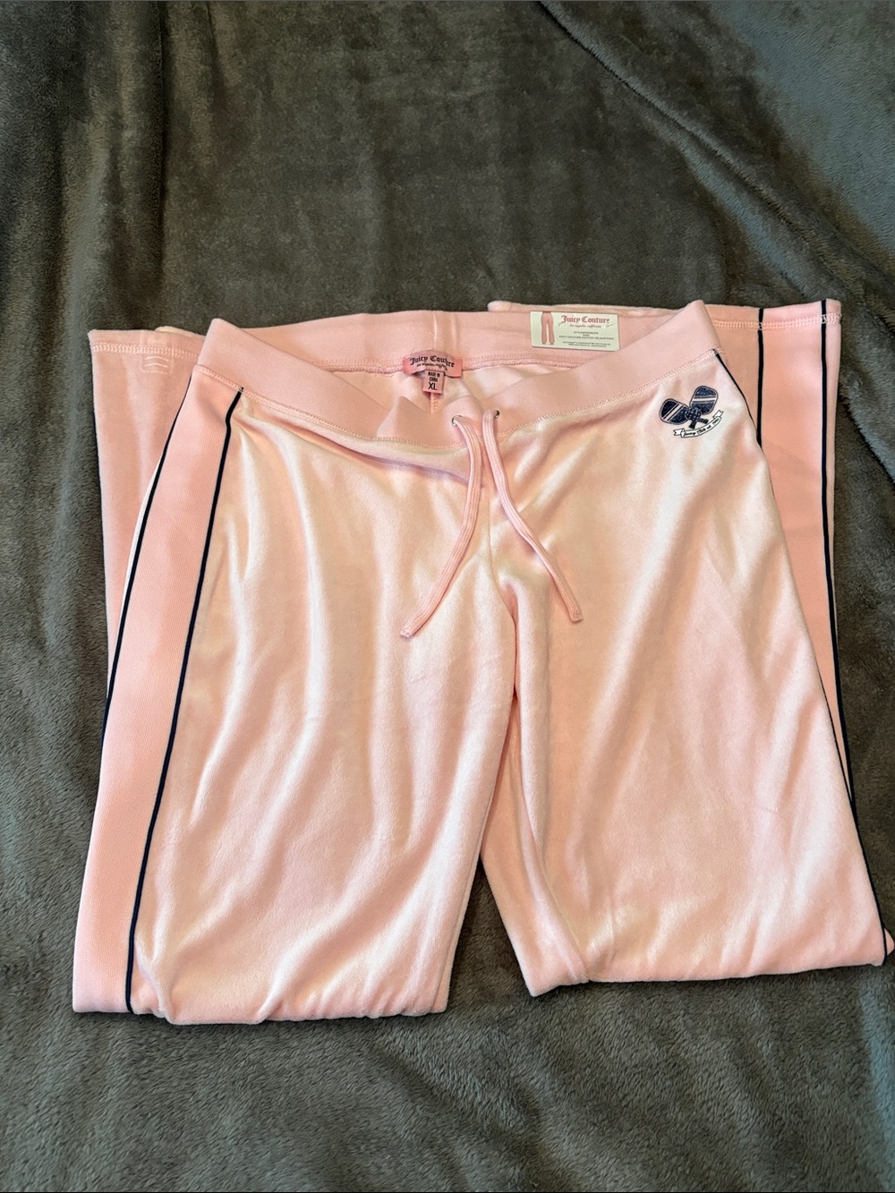 Juicy Couture Light Pink Velour Track Pants with Side Stripe
